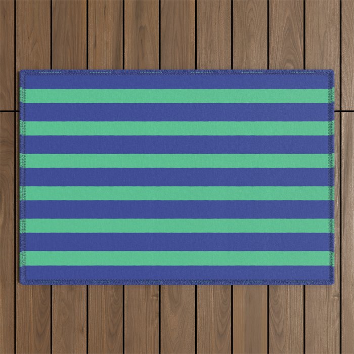 Simple Stripes Pattern - Navy Green Outdoor Rug Gallery Image 1