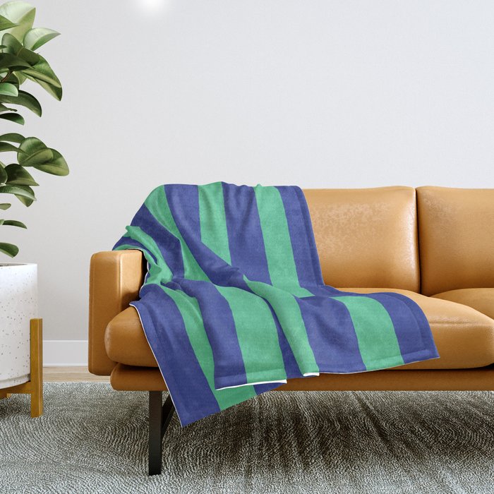 Simple Stripes Pattern - Navy Green Throw Blanket Gallery Image 1