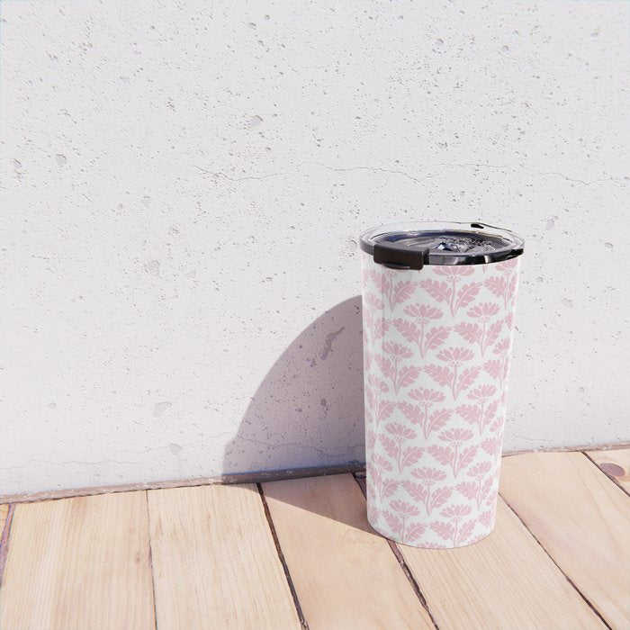 Vintage Floral Arches Pattern in Pink and White Travel Mug Gallery Image 4