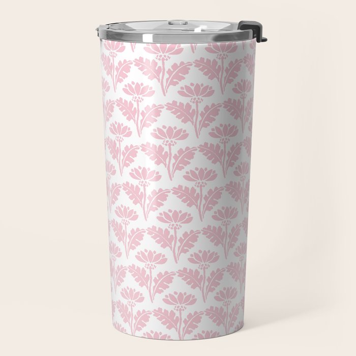 Vintage Floral Arches Pattern in Pink and White Travel Mug Gallery Image 2