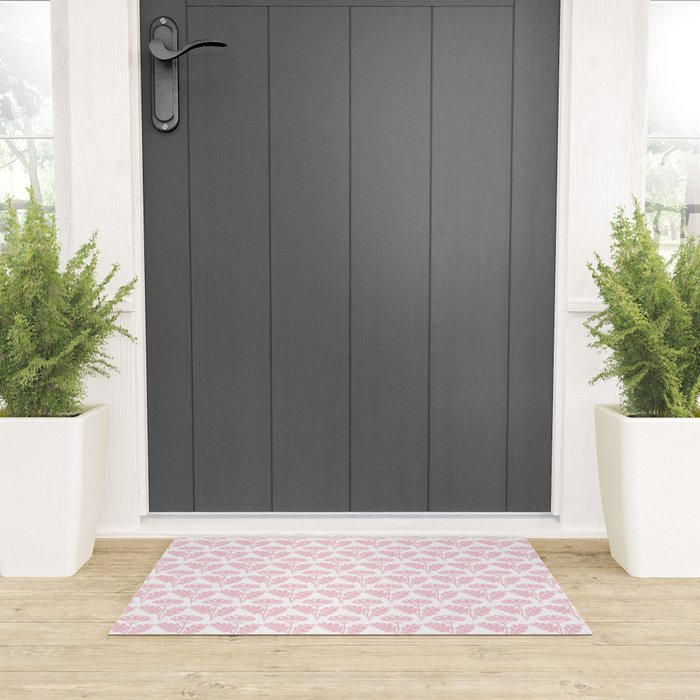 Vintage Floral Arches Pattern in Pink and White Welcome Mat Gallery Image 3