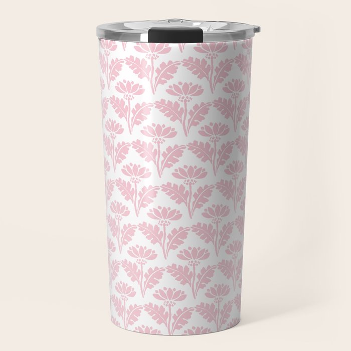 Vintage Floral Arches Pattern in Pink and White Travel Mug Gallery Image 1
