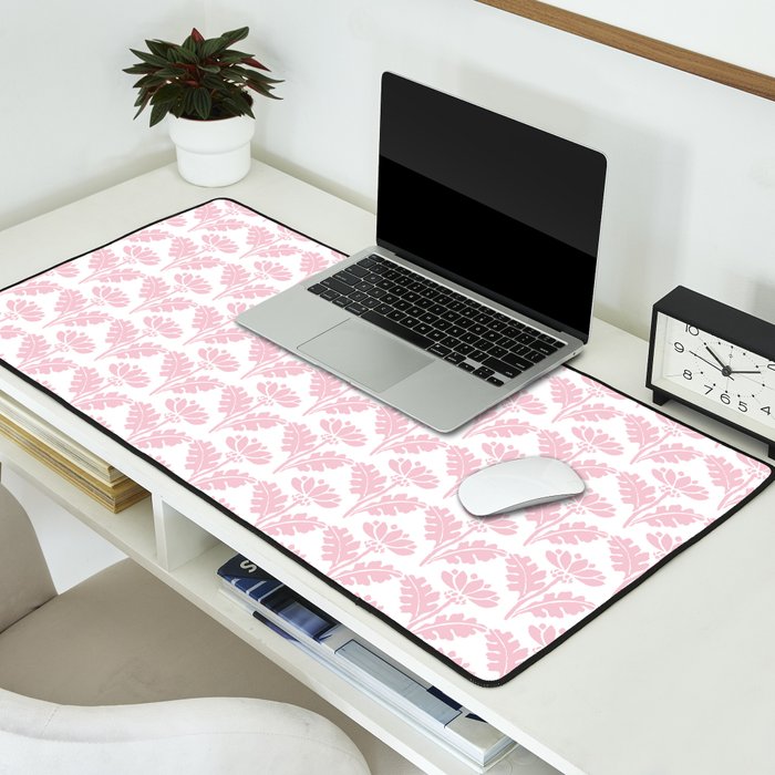 Vintage Floral Arches Pattern in Pink and White Desk Mat Gallery Image 2