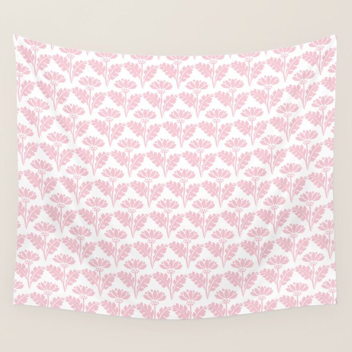 Vintage Floral Arches Pattern in Pink and White Wall Tapestry Gallery Image 4