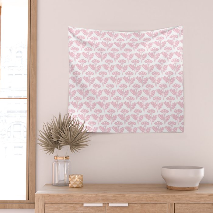 Vintage Floral Arches Pattern in Pink and White Wall Tapestry Gallery Image 2