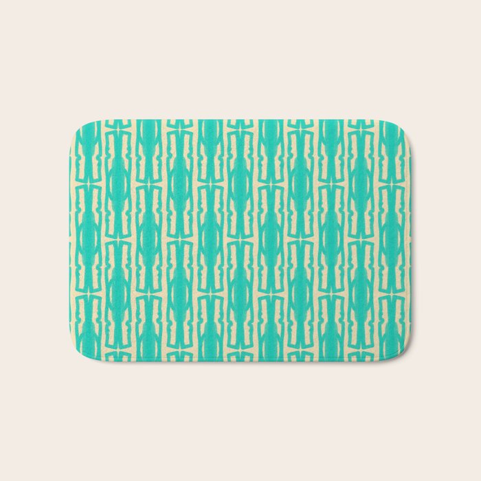 Organic Geometrics Pattern in Turquoise and Beige Bath Mat Gallery Image 1