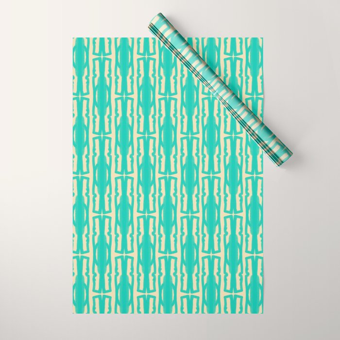 Organic Geometrics Pattern in Turquoise and Beige Wrapping Paper Gallery Image 1