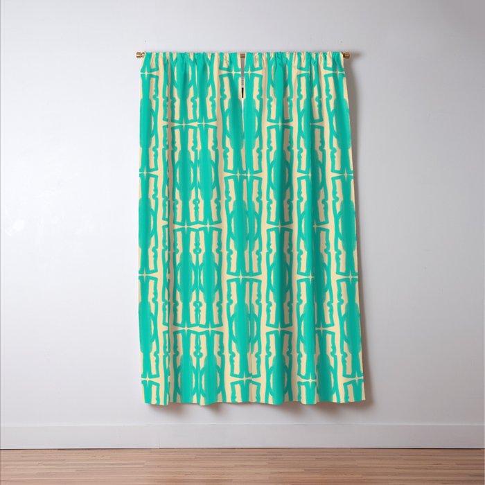 Organic Geometrics Pattern in Turquoise and Beige Window Curtain Gallery Image 3