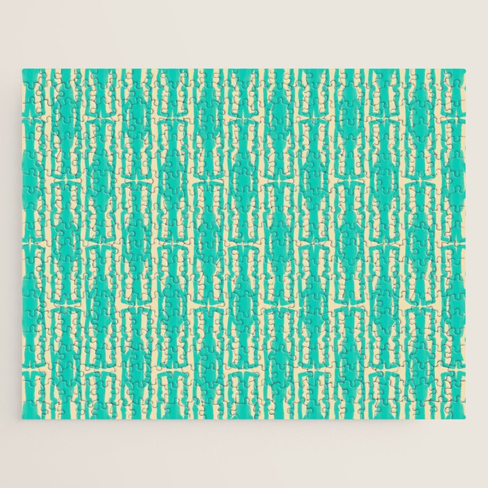 Organic Geometrics Pattern in Turquoise and Beige Jigsaw Puzzle Gallery Image 1