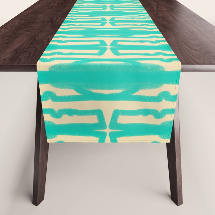 Organic Geometrics Pattern in Turquoise and Beige Table Runner Gallery Image 1
