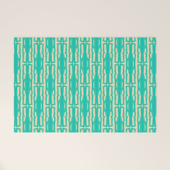 Organic Geometrics Pattern in Turquoise and Beige Welcome Mat Gallery Image 1