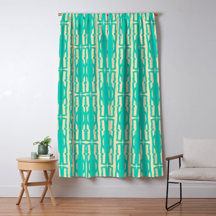Organic Geometrics Pattern in Turquoise and Beige Window Curtain Gallery Image 5