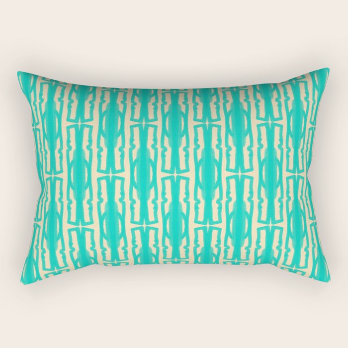 Organic Geometrics Pattern in Turquoise and Beige Rectangular Pillow Gallery Image 2