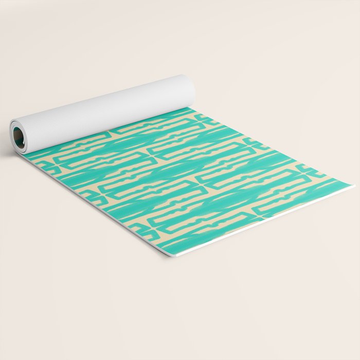 Organic Geometrics Pattern in Turquoise and Beige Yoga Mat Gallery Image 2