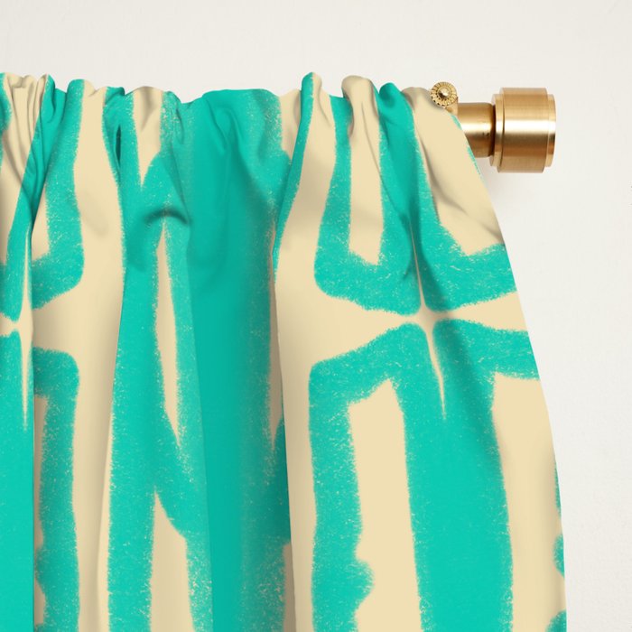 Organic Geometrics Pattern in Turquoise and Beige Window Curtain Gallery Image 2