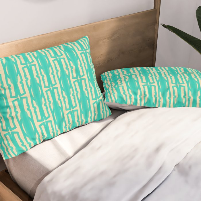Organic Geometrics Pattern in Turquoise and Beige Pillow Sham Gallery Image 2