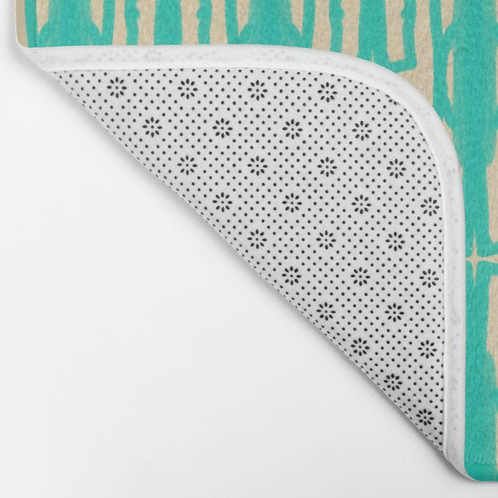 Organic Geometrics Pattern in Turquoise and Beige Bath Mat Gallery Image 2