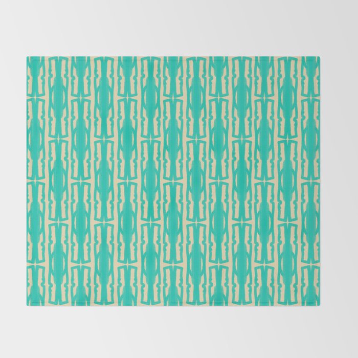 Organic Geometrics Pattern in Turquoise and Beige Throw Blanket Gallery Image 2