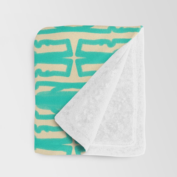Organic Geometrics Pattern in Turquoise and Beige Throw Blanket Gallery Image 3