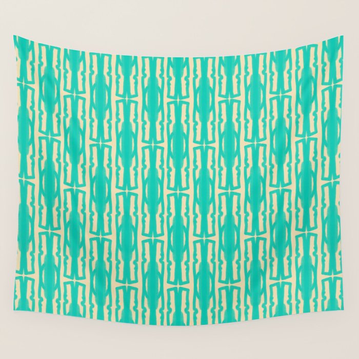 Organic Geometrics Pattern in Turquoise and Beige Wall Tapestry Gallery Image 1