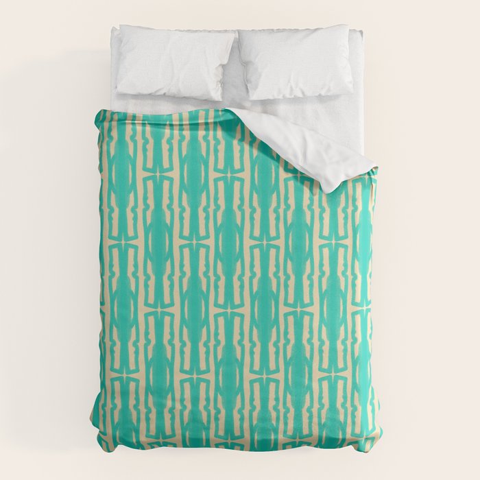 Organic Geometrics Pattern in Turquoise and Beige Duvet Cover Gallery Image 6