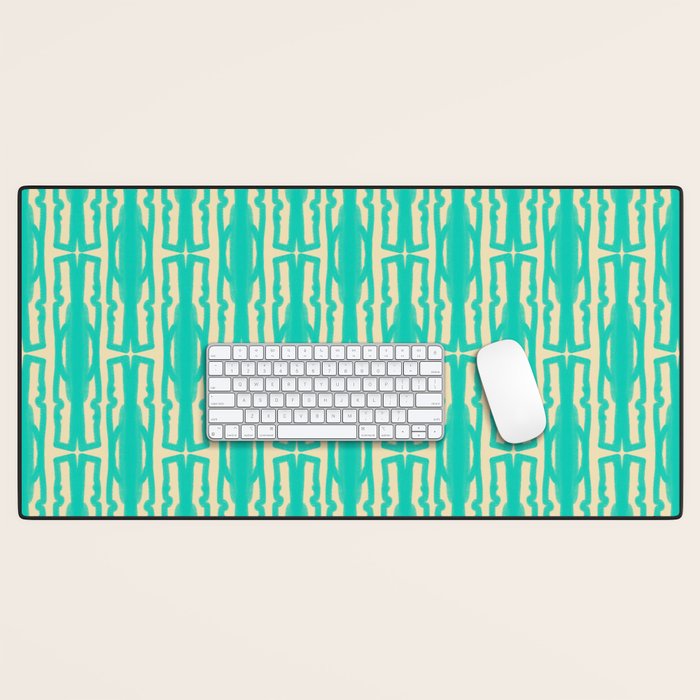 Organic Geometrics Pattern in Turquoise and Beige Desk Mat Gallery Image 1
