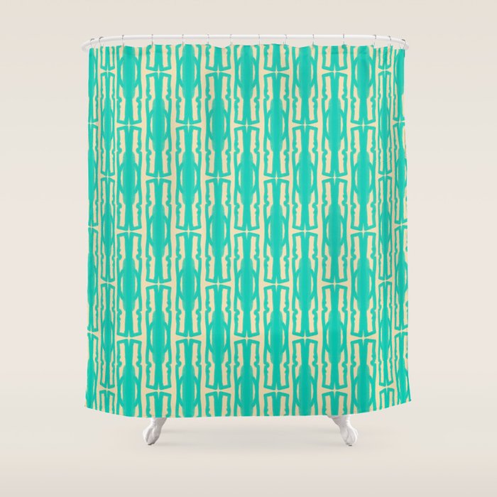 Organic Geometrics Pattern in Turquoise and Beige Shower Curtain Gallery Image 1