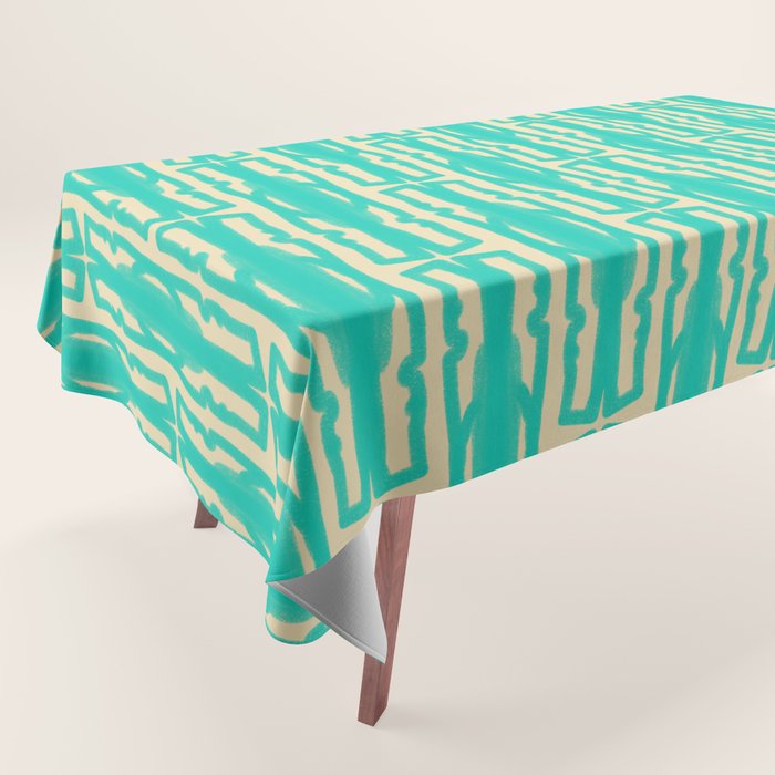 Organic Geometrics Pattern in Turquoise and Beige Tablecloth Gallery Image 1