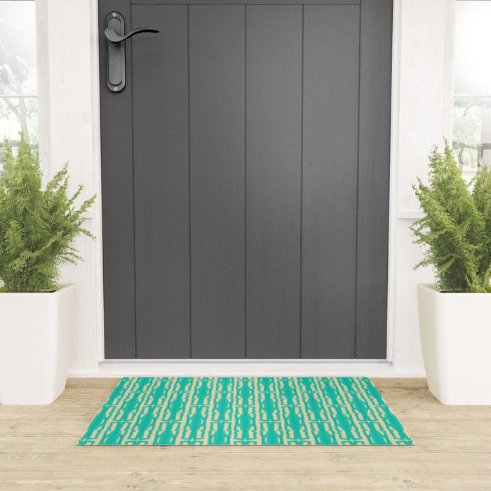 Organic Geometrics Pattern in Turquoise and Beige Welcome Mat Gallery Image 3