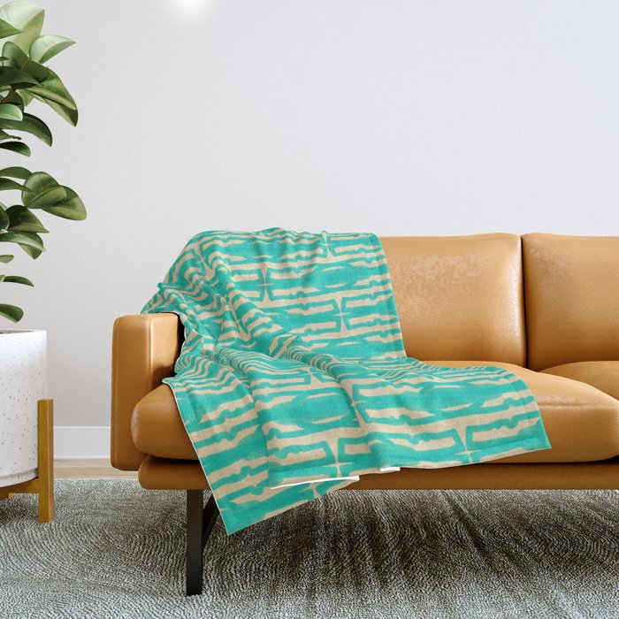 Organic Geometrics Pattern in Turquoise and Beige Throw Blanket Gallery Image 1