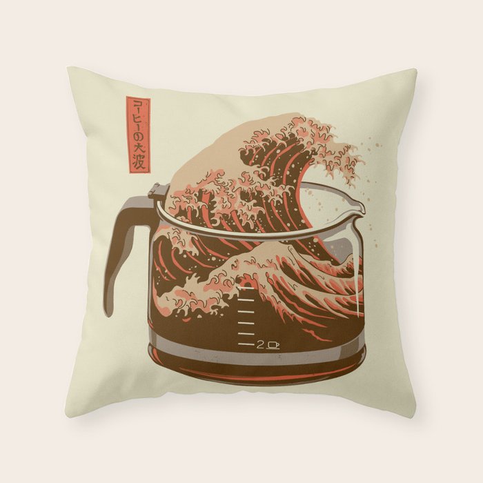 The Great Wave of Coffee light blend Throw Pillow Gallery Image 6