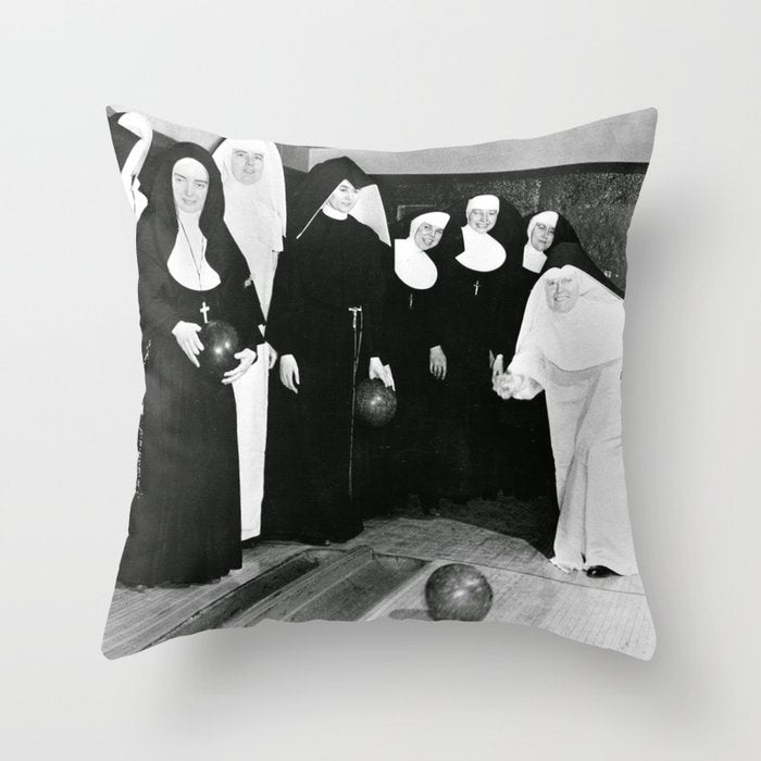 Nuns Bowling Throw Pillow Gallery Image 6