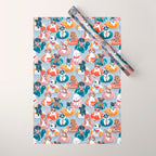 Summer pool pawty // pastel blue background dog breeds in vacations playing on swimming pool floats // Labrador beagle dachshund jack Russell Dalmatian welsh corgi pug greyhound basset hound husky  Wrapping Paper Gallery Image 1