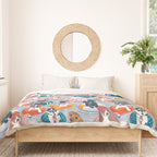 Summer pool pawty // pastel blue background dog breeds in vacations playing on swimming pool floats // Labrador beagle dachshund jack Russell Dalmatian welsh corgi pug greyhound basset hound husky  Duvet Cover Gallery Image 3