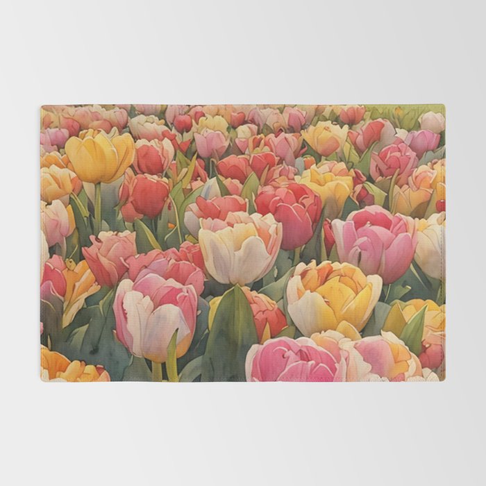 Colorful tulips watercolor Rug Gallery Image 2