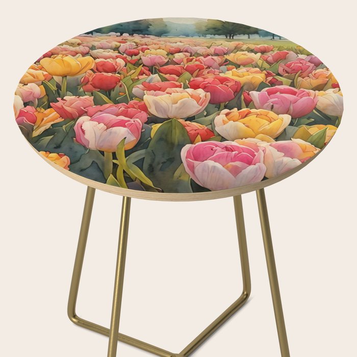 Colorful tulips watercolor Side Table Gallery Image 2