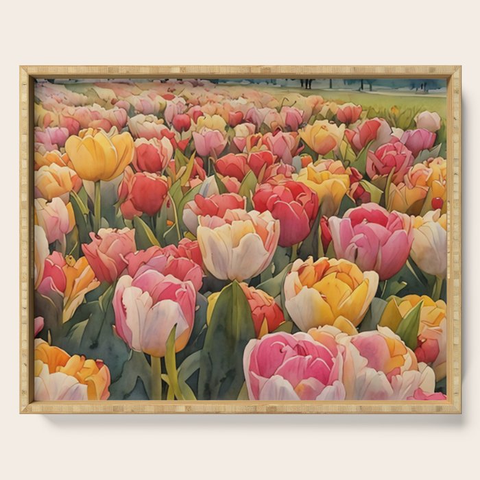 Colorful tulips watercolor Serving Tray Gallery Image 1