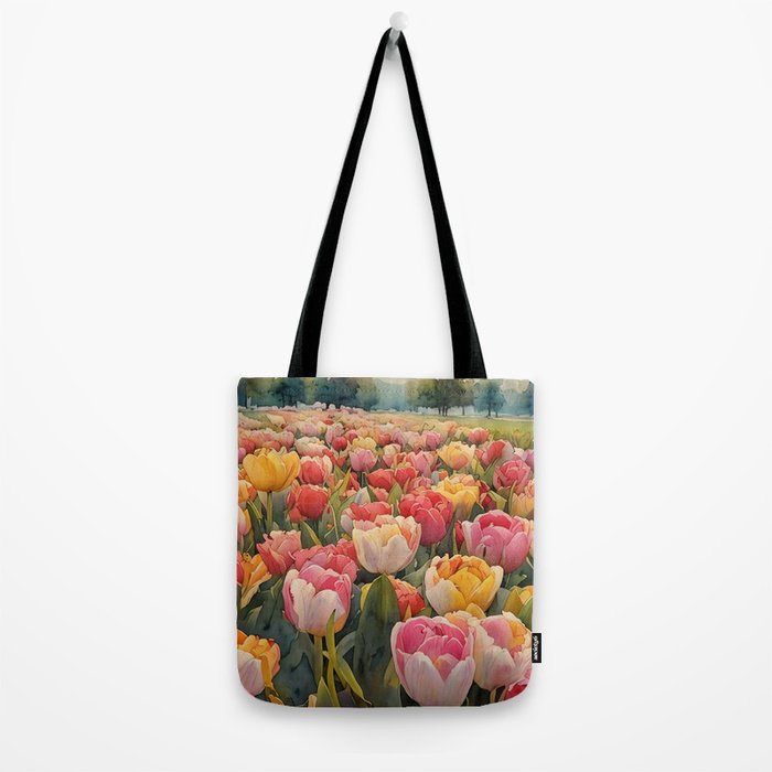 Colorful tulips watercolor Tote Bag Gallery Image 2