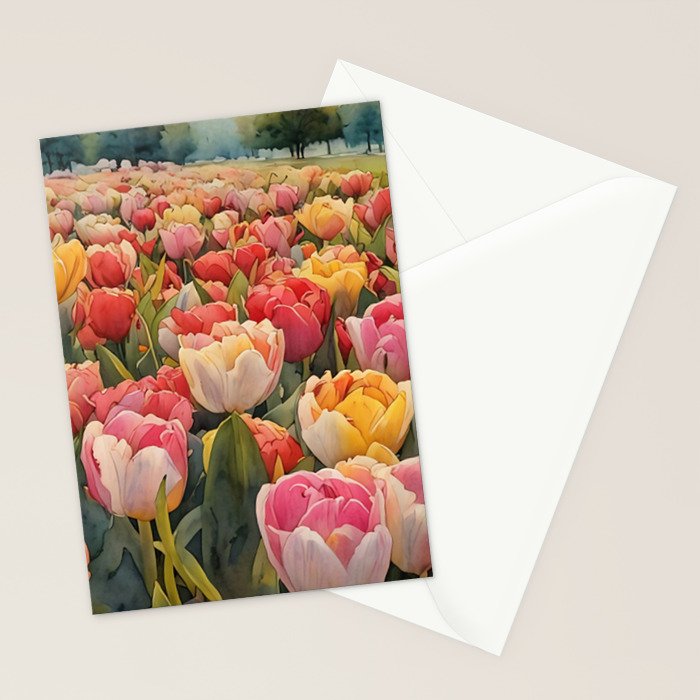 Colorful tulips watercolor Stationery Card Gallery Image 2