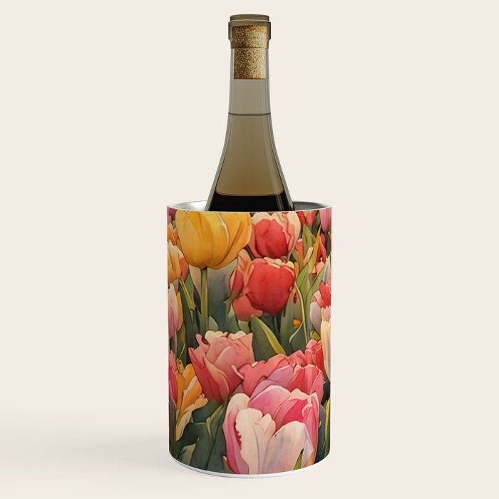 Colorful tulips watercolor Wine Chiller Gallery Image 2
