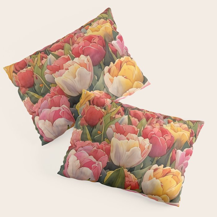 Colorful tulips watercolor Pillow Sham Gallery Image 3