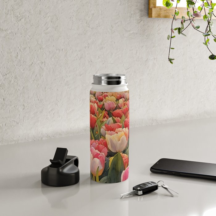 Colorful tulips watercolor Water Bottle Gallery Image 4