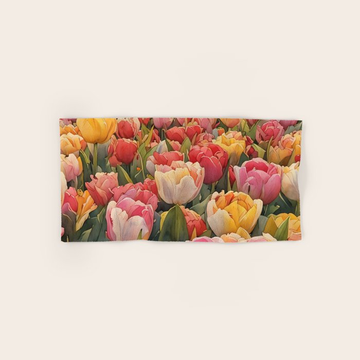 Colorful tulips watercolor Bath Towel Gallery Image 1