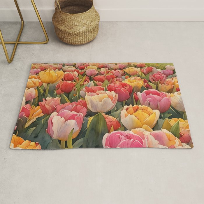 Colorful tulips watercolor Rug Gallery Image 1