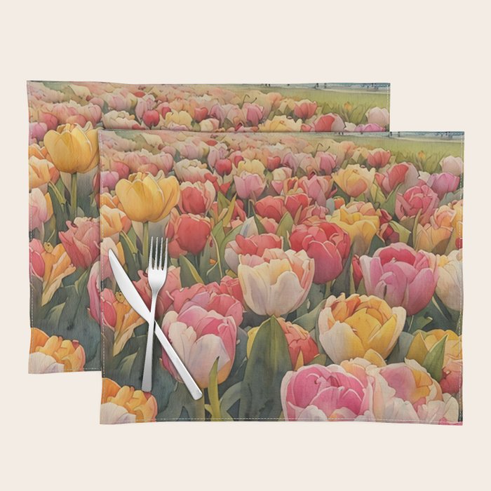 Colorful tulips watercolor Placemat Gallery Image 1