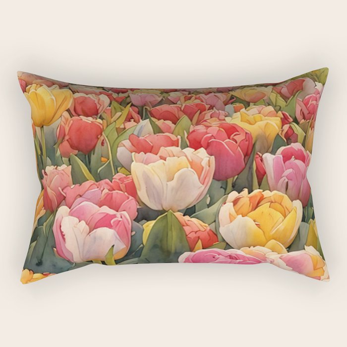 Colorful tulips watercolor Rectangular Pillow Gallery Image 1