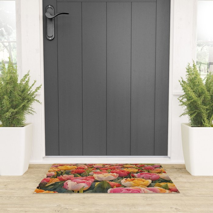 Colorful tulips watercolor Welcome Mat Gallery Image 3