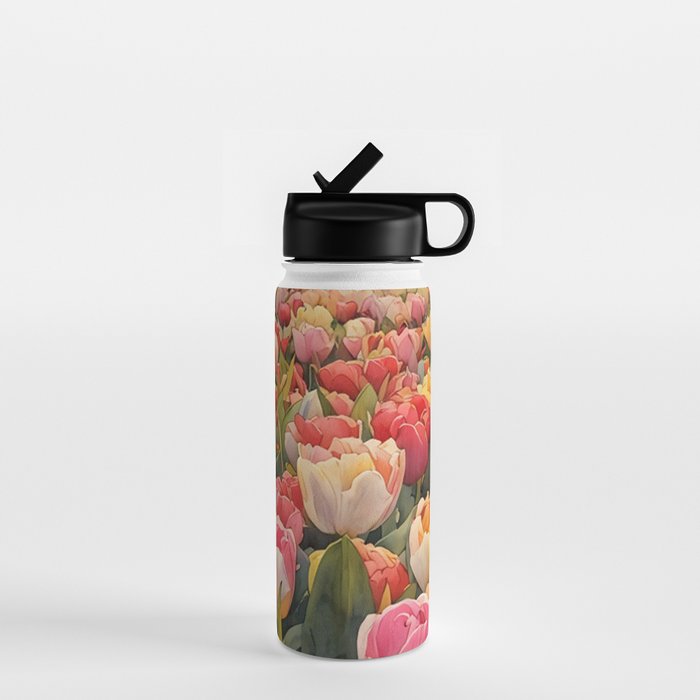 Colorful tulips watercolor Water Bottle Gallery Image 1