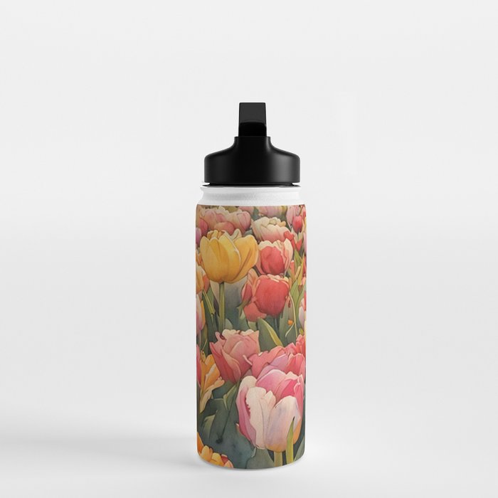 Colorful tulips watercolor Water Bottle Gallery Image 3