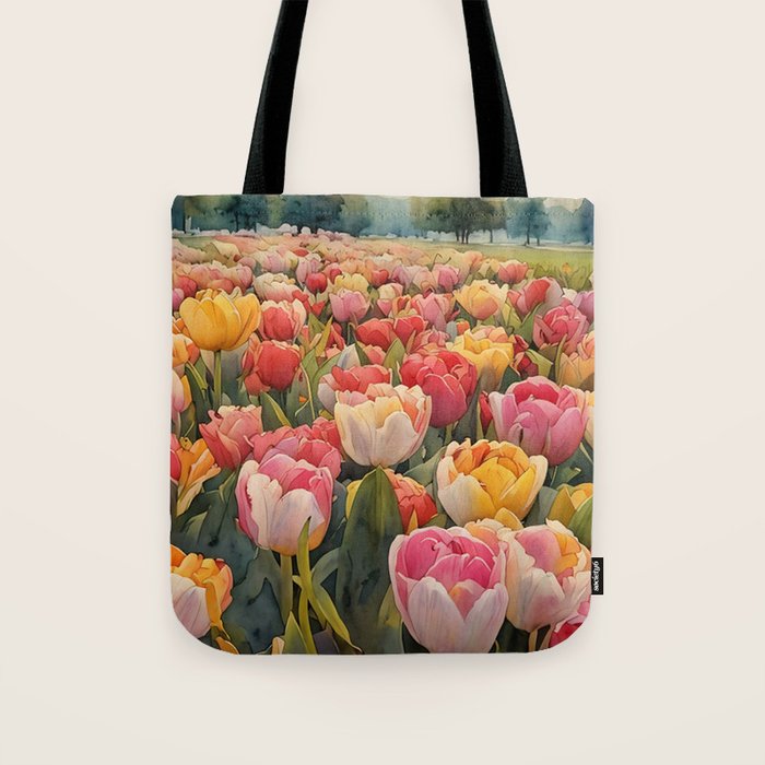 Colorful tulips watercolor Tote Bag Gallery Image 1